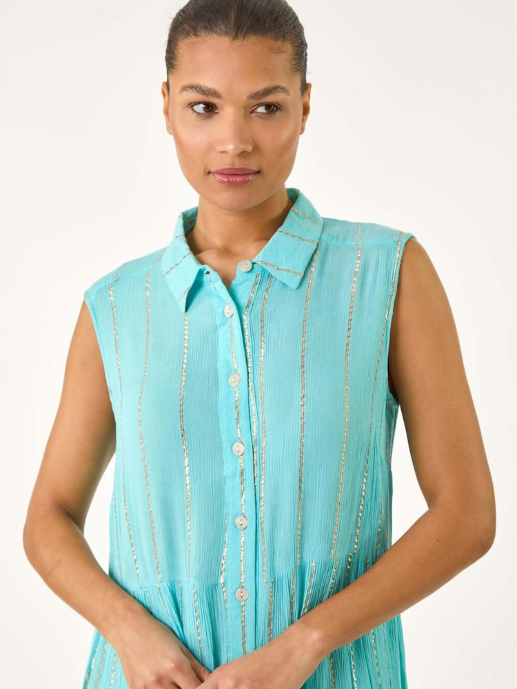 Roman Blue Shimmer Buttoned Shirt Dress - Image 4 of 5