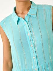 Azul - Vestido de camisa com botões Roman Shimmer - Imagem 5 de 5
