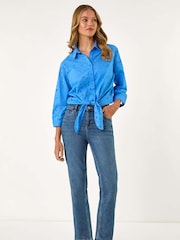 Roman Blue Broderie Tie Front 100% Cotton Blouse - Image 1 of 5
