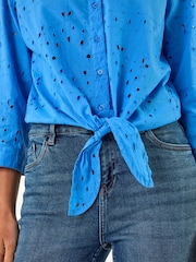 Roman Blue Broderie Tie Front 100% Cotton Blouse - Image 5 of 5