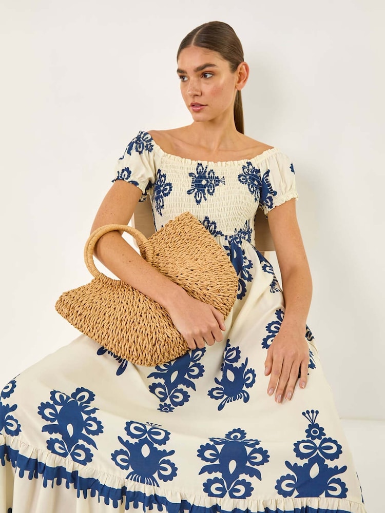 Vestido largo fruncido bardot de Roman - Imagen 1 de 5 Vestido largo fruncido bardot de Roman - Imagen 1 de 5