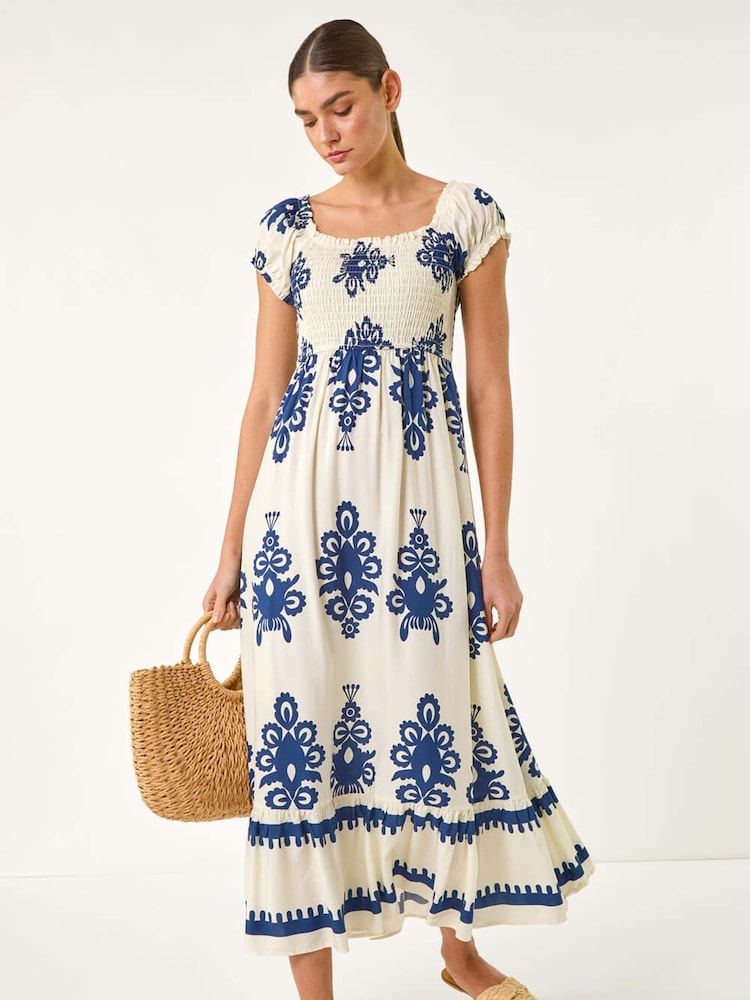 Vestido largo fruncido bardot de Roman - Imagen 2 de 5
