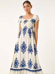 Vestido largo fruncido bardot de Roman - Imagen 4 de 5
