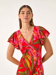 Roman Leaf Print Frill Midi Dress - Imagen 4 de 5