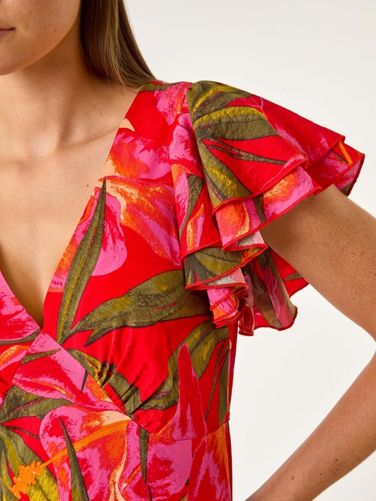 Roman Leaf Print Frill Midi Dress - Imagen 5 de 5
