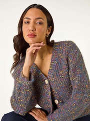 Roman Blue Speckled V-Neck Knit Cardigan - Image 1 of 5