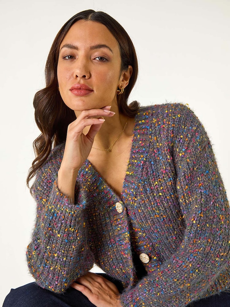Roman Blue Speckled V-Neck Knit Cardigan - Image 1 of 5
