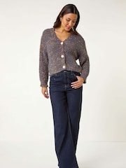 Roman Blue Speckled V-Neck Knit Cardigan - Image 2 of 5