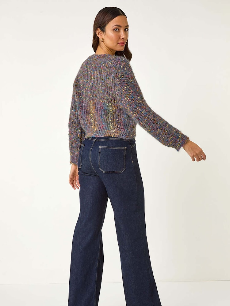 Roman Blue Speckled V-Neck Knit Cardigan - Image 3 of 5