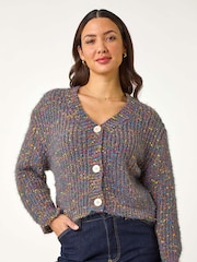 Roman Blue Speckled V-Neck Knit Cardigan - Image 4 of 5