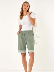 Roman Green Bengaline Turnup Stripe Shorts - Image 2 of 5