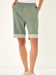 Roman Green Bengaline Turnup Stripe Shorts - Image 4 of 5