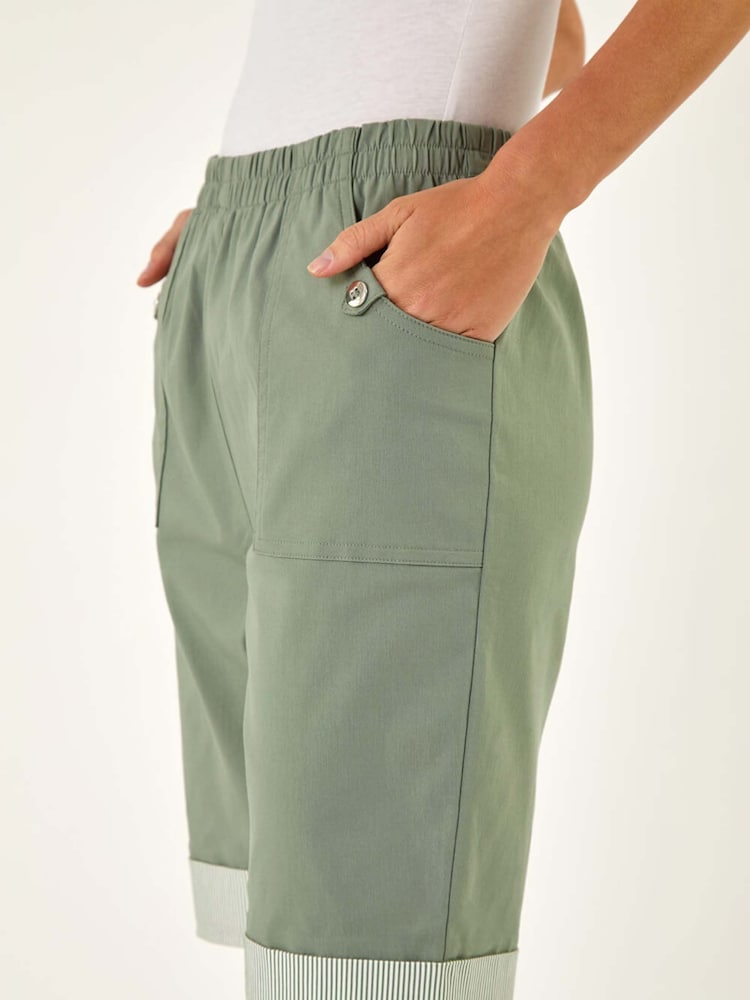 Roman Green Bengaline Turnup Stripe Shorts - Image 5 of 5