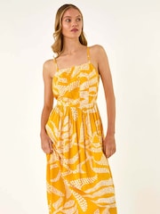 Roman Yellow Leaf Print Strap Midi Dress - Image 1 of 5