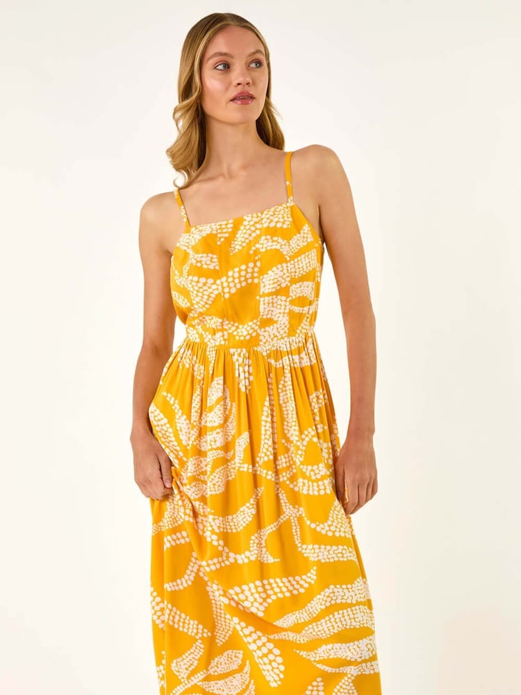Roman Yellow Leaf Print Strap Midi Dress - Image 1 of 5