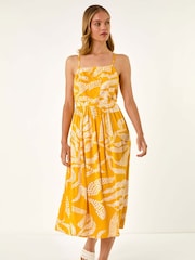 Roman Yellow Leaf Print Strap Midi Dress - Image 3 of 5