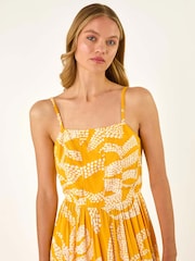 Roman Yellow Leaf Print Strap Midi Dress - Image 4 of 5