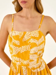 Roman Yellow Leaf Print Strap Midi Dress - Image 5 of 5