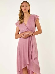 Roman Pink Shimmer Plisse Wrap Dress - Image 1 of 5