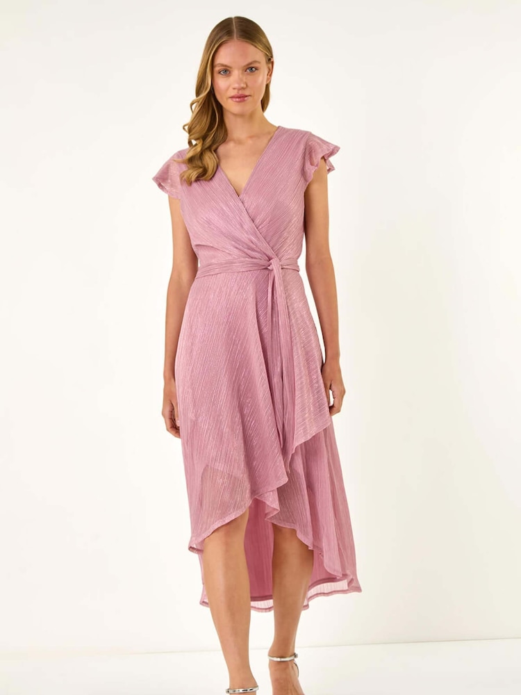 Roman Pink Shimmer Plisse Wrap Dress - Image 2 of 5