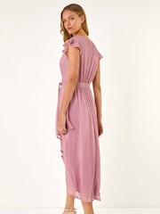 Roman Pink Shimmer Plisse Wrap Dress - Image 3 of 5