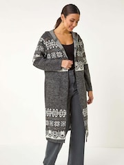 Preto - Cardigan Longline com estampa Romana - Imagem 1 de 5