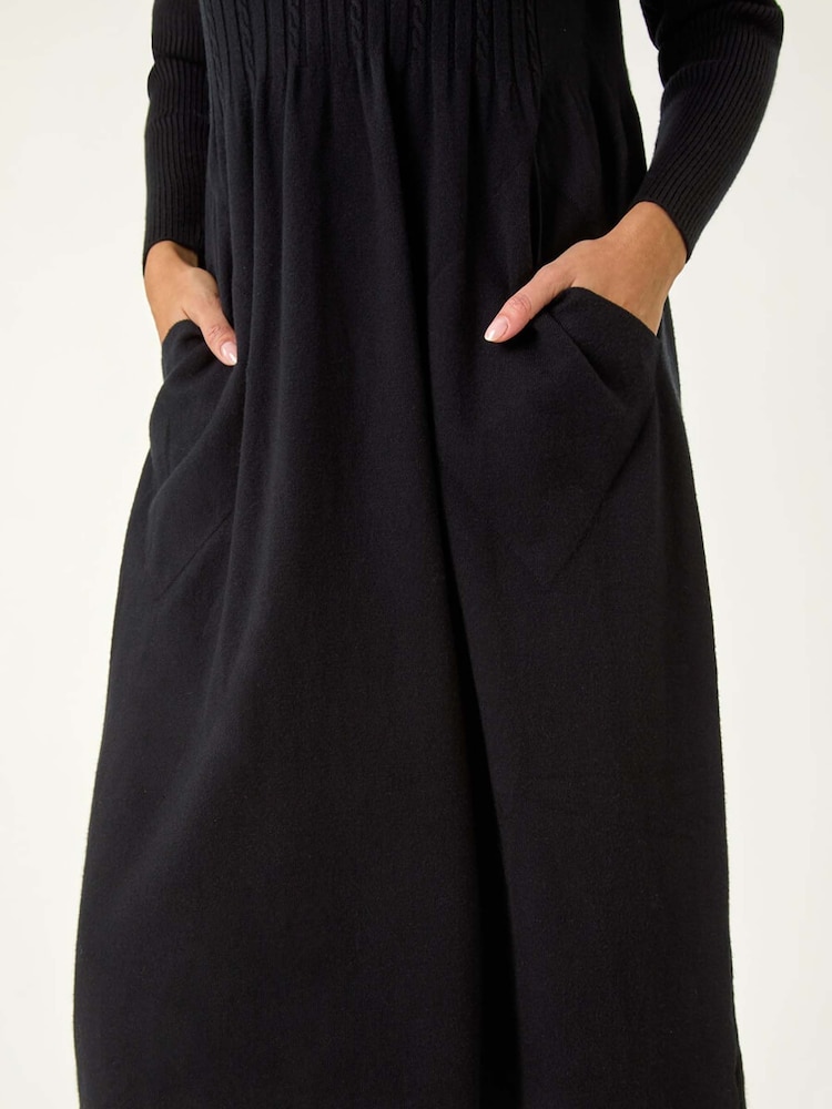 Roman Black Collared Neck Knitted Dress - Image 5 of 5