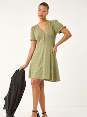 Roman Green Light Embroidered Cotton Stretch Jersey Dress - Image 2 of 5