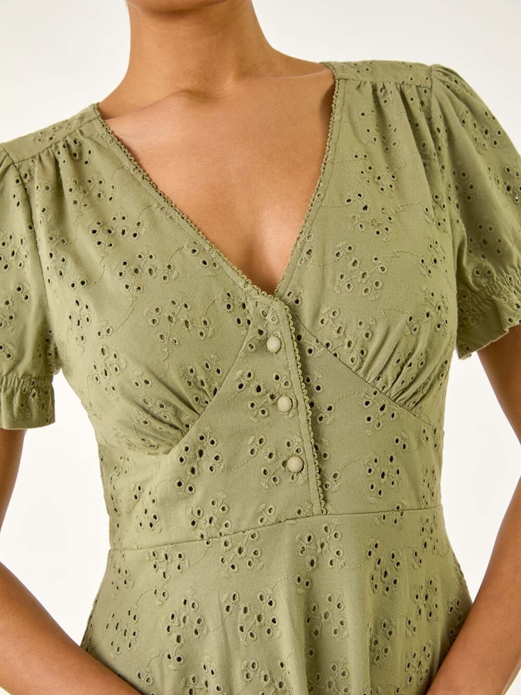 Roman Green Light Embroidered Cotton Stretch Jersey Dress - Image 5 of 5