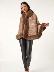 Roman Embellished Faux Fur Trim Cardigan Cape - Image 1 of 5