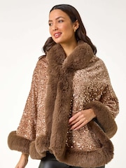 Roman Embellished Faux Fur Trim Cardigan Cape - Image 2 of 5