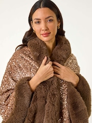Roman Embellished Faux Fur Trim Cardigan Cape - Image 4 of 5