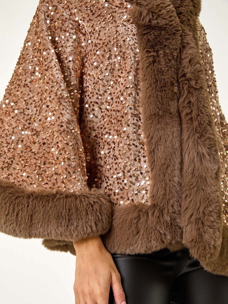 Roman Embellished Faux Fur Trim Cardigan Cape - Image 5 of 5