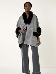 Roman Faux Fur Pocket Knit Cardigan Cape - Slika 1 iz 5