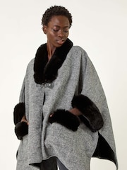 Roman Faux Fur Pocket Knit Cardigan Cape - Slika 2 iz 5