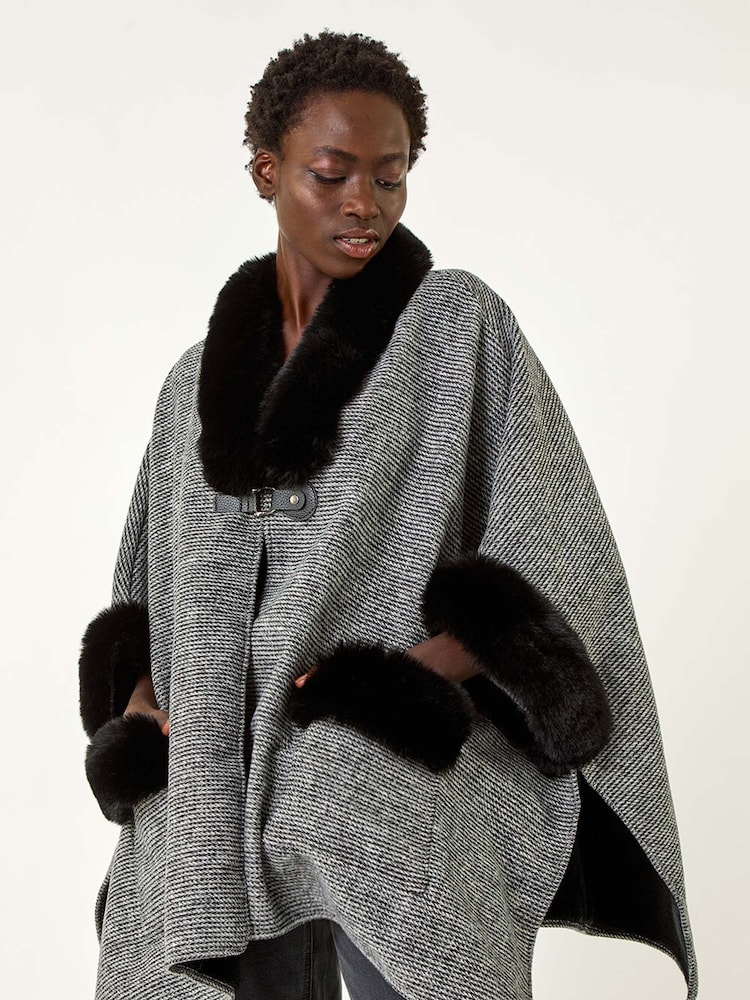 Roman Faux Fur Pocket Knit Cardigan Cape - Slika 2 iz 5