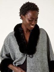 Roman Faux Fur Pocket Knit Cardigan Cape - Slika 4 iz 5