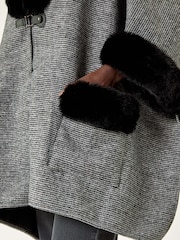 Roman Faux Fur Pocket Knit Cardigan Cape - Slika 5 iz 5