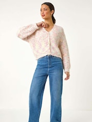 Roman Pink Speckled V-Neck Knit Cardigan - Image 2 of 5