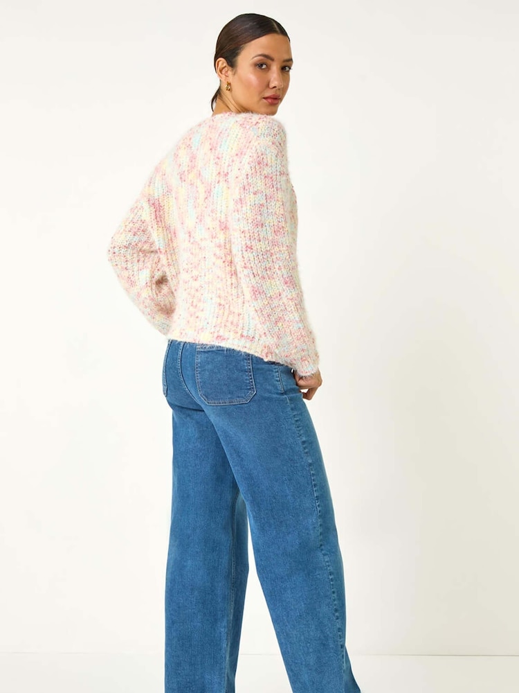 Roman Pink Speckled V-Neck Knit Cardigan - Image 3 of 5