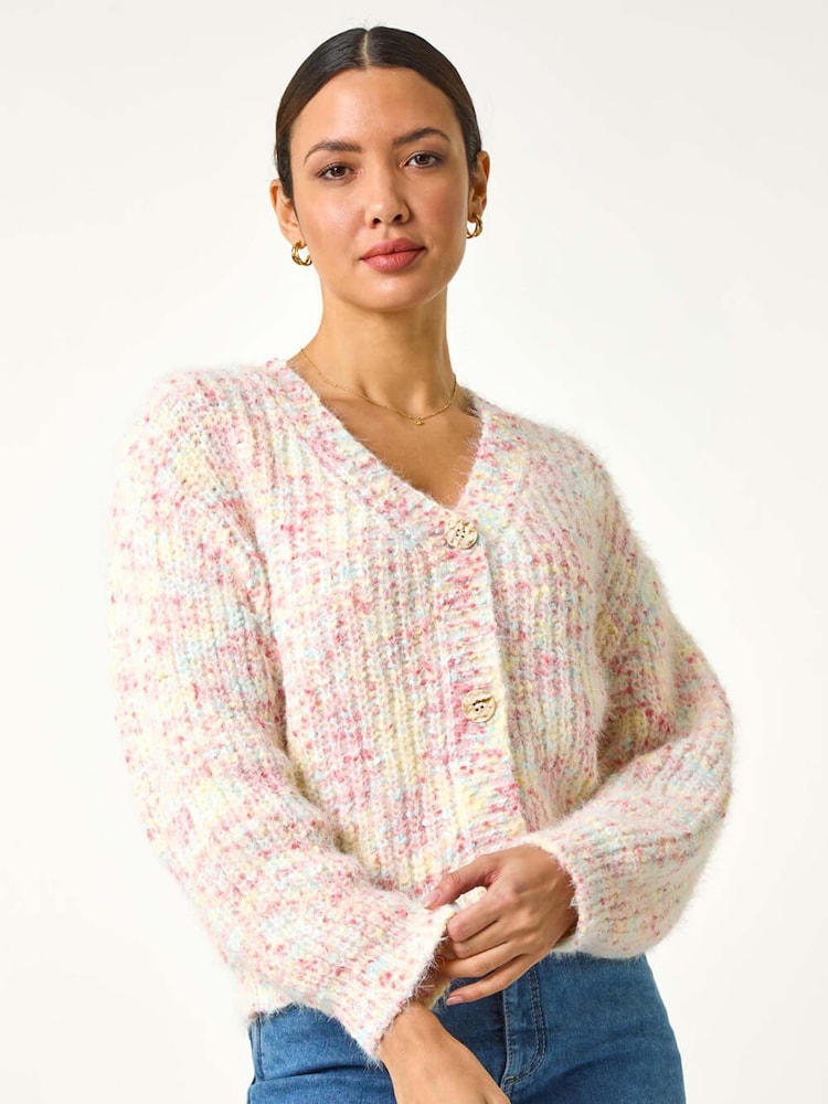 Roman Pink Speckled V-Neck Knit Cardigan - Image 4 of 5