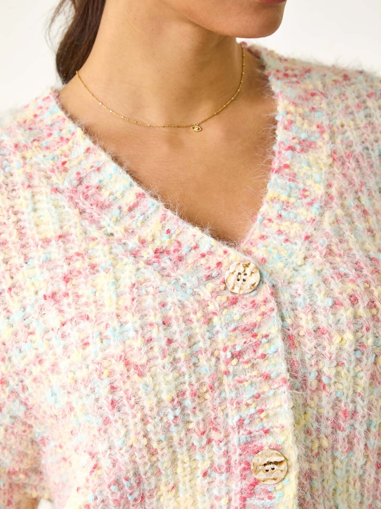 Roman Pink Speckled V-Neck Knit Cardigan - Image 5 of 5