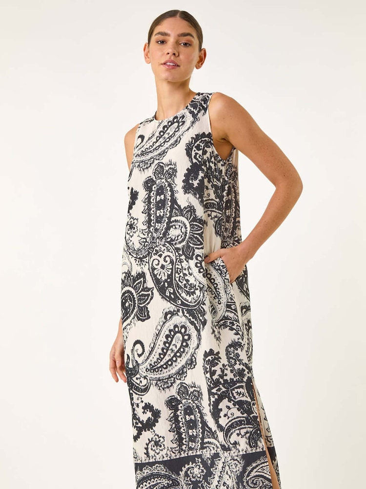 Roman Black Paisley Print Midi Dress - Image 1 of 5