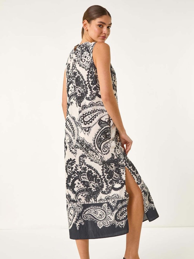 Roman Black Paisley Print Midi Dress - Image 2 of 5