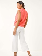 Roman Pink Embroidered Tie Front 100% Cotton Blouse - Image 3 of 5