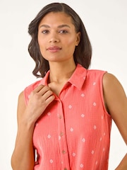 Roman Pink Embroidered Tie Front 100% Cotton Blouse - Image 4 of 5