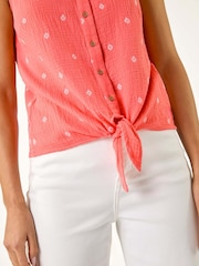 Roman Pink Embroidered Tie Front 100% Cotton Blouse - Image 5 of 5