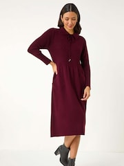 Roman Red Collared Neck Knitted Dress - Image 1 of 5