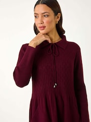 Roman Red Collared Neck Knitted Dress - Image 4 of 5