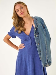 Roman Blue Embroidered Cotton Stretch Jersey Dress - Image 1 of 5